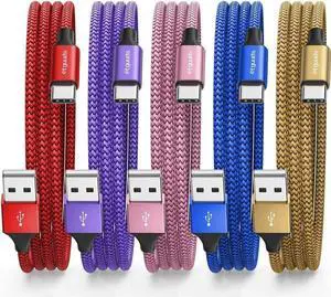 Color USB C Cable 4ft 5-Pack USB to USB C Charger Cable Fast Charging Cord Type C Braided for iPhone 15 for Galaxy S24 S23 S22 S21 S20 A25 A54 A15 A14 Note Flip Pixel Moto LG