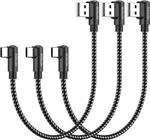 JAENFONG Short USB C Cable Right Angle 1ft [3Pack 1ft] Portable USB-C Charger Nylon Braided Fast Charging Cord for Galaxy S10 S9 S8 Plus Note 9 8 Power Bank and Other Type c Devices