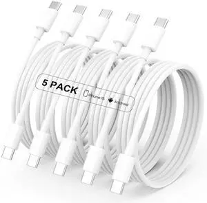 USB C Charger Cable - 5Pack 6FT (60W/3.1A) USB C to USB C Cable Type C Fast Charging Cord for iPhone 15/15 Pro/15 Plus/15 Pro Max MacBook Pro iPad mini 6/Pro 2021/Air 4 Galaxy S23