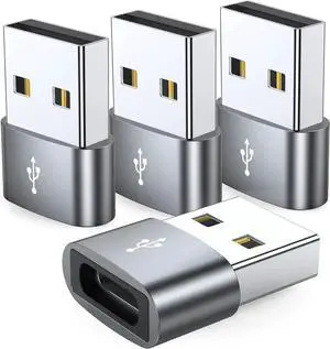 JAENFONG USB C Female to USB Male Adapter 4-Pack Type C to USB A Charger Cable Converter Compatible with iPhone 11 12 13 14 15 16 Plus Pro Max iPad Pro Air 4 Mini 6 Galaxy S24 S23 S22 S21 Pixel