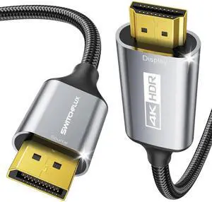 JAENFONG Active DisplayPort to HDMI Cable 6Ft (4K@60Hz 1440P/2K@120Hz) Uni-Directional Display Port 1.2 to HDMI 2.0 Braided Cord DP to HDMI Compatible with AMD NVIDIA Desktops and Gaming Monitors