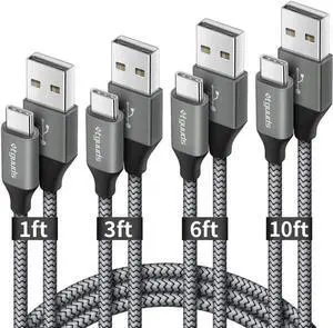 USB C Cable Fast Charging [4-Pack 1/3/6/10 ft] Nylon Braided Type C Charger Cord Compatible with Galaxy S10 S9 S8 Plus S10E Note 20 10 9 8 A10e A20 A30 A50 A70 A51 A71 LG G6 G7 G8