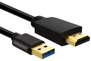 JAENFONG USB to HDMI Cable USB-A to HDMI Adapter for Monitor Type-A Male to HDMI Male Adapter for TV/DVD Player/Projector/Monitor-6.6FT/2M (Black)