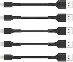 4 inch iPhone Charging Cable Short USB to Lightning Cable Small iPhone Charger Cord 5 Pack -Black
