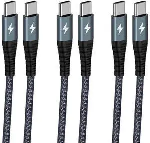USB C to USB C Cable 4ft 3 Pack Type C to C Charger Cable Fast Charging 60W Braided C to C for iPhone 16 15 Pro Max MacBook Pro/Air Galaxy S24 Ultra S23 iPad Pro