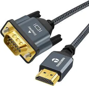JAENFONG HDMI to VGA Cable 5FT Gold Plated Braided HDMI to VGA Cable (Male to Male) Compatible for Computer Desktop Laptop PC Monitor Projector