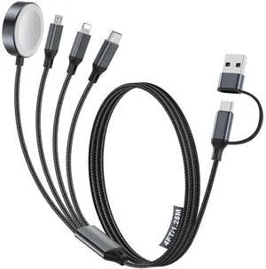 Travel Essentials Multi Charging Cable for Watch Charger/iPhone Charger Type C Cable Cord for iWatch Ultra/10-2/iPhone 16-11/ S25-S20 PlayStation 4 iPad airPods Car-Black