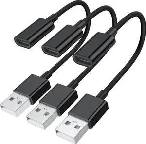 JAENFONG USB C Female to USB Male Adapter (3-Pack) Type C to USB A Charger Cable Adapter Compatible with iPhone 16 15 Pro 13 12 Plus Max iPad Galaxy Note 10 S23 S22 S21 Plus Google Pixel(Black)