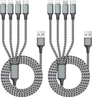 Multi Charging Cable 6FT 2Pack Multi Charger Cable 4 in 1 Universal Multiple USB Fast Charging Cord with Type-C Micro USB Port for Most Cell Phone Tablets