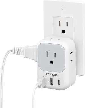 USB Wall Charger Wall Plug Adapter Outlet Extender 3 Charger Block (1 USB C Port) Multi Charging Station for Cruise Bathroom Office Dorm Essentials