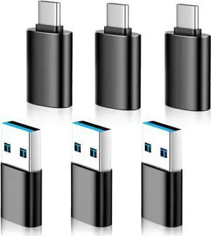 JAENFONG USB to USB C Adapter 6 Pack 3*Type C Female to A Male Charger Converter&3*USB C Male to USB Female for MacBook Pro/Air iPhone 16 15 Pro Max/15 Plus/14 13 12 Galaxy S24/S23/S22/S21 Black