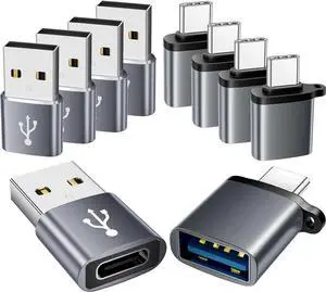 JAENFONG USB to USB C Adapter 10 Pack USBC to USB Adapter USBA to USBC Adapter TypeC to USBA Male Female OTG Converter for iPhone 16 15 MacBook PS5 Phones Charger Grey