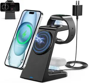 3 in 1 Magnetic Wireless Charging Station 20W Charger Stand Magnetic Wireless Charger for iPhone 16 15 14 13 12 Pro/Pro Max/Plus/Mini AirPods 2/3/Pro iWatch Ultra/8/7/SE/6/5/4/3/2 (3 in 1)