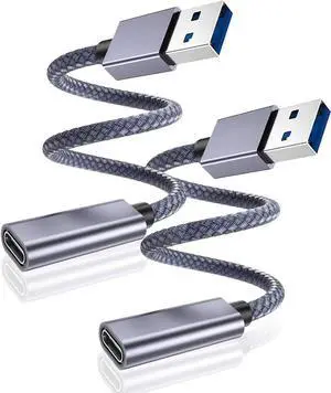 JAENFONG USB C Female to USB 3.0 Male Adapter 0.75FT 2Pack USB to USBC Adapter iPhone 16 16e 15 Pro Max Plus Car Charger 5Gbps Type C Cable Converter for iPad mini 7 Galaxy S25 Z Fold Flip