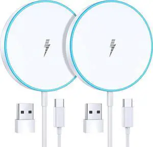 Magnetic Wireless Charger 15W 2 Pack Fast Mag Safe Charger for iPhone 16 Pro Max/16 Pro/16 Plus/16/15/14/13/12 Series Charging Pad for AirPods Series LED Magnet Charging Pad