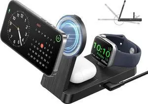 3 in 1 Magnetic Wireless for iPhone Charging Station: Foldable Portable Charger for iPhone 16-12 Pro Max & Watch & AirPods for Multiple Devices Charger for Home Office&Travel