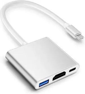 JAENFONG USB C to HDMI Adapter 4K HDMI to USB-C Adapter with 100W PD and USBA 3.0 Port USBC Hub Multiport Adapter Compatible with MacBook Pro/Air iPad Pro/Air XPS iPhone 15 Pro/Max Android and More