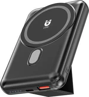Magnetic Power Bank 10000mAh Wireless Portable Charger with Stand 15W Fast Charging Magnetic Battery Pack w/USB-C Compatible with Magsafe iPhone 15/15 Plus/15 Pro/15 Pro Max iPhone 14/13/12 Series