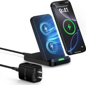 15W S25 Wireless Charger Fast Charging Stand for Galaxy S25 Ultra/S25 Plus/S24 Ultra/Z Flip7/Fold7 Android Wireless Charging Station with QC Adapter for Pixel 9/9 Pro XL/Fold/8/7 Pro iPhone 16