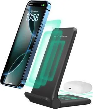 2 in 1 Wireless Charger Foldable 20W Fast Wireless Charging Stand Compatible with iPhone 16/16 Pro/15/14/13/12/X/AirPods Dual Phone Induction Charge Station for Pixel Xperia LG(No Plug)