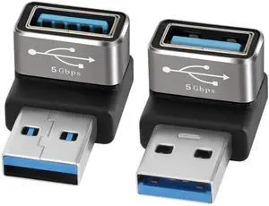 F90 Degree USB 3.0 Adapter 2 Pack (Up and Down) Right Angle USB Type-A Male to Female USB L Shape On The Go (OTG) Connector Extender Support Charge & Data Sync (5Gbps) for PC Laptop Mouse Keyboard