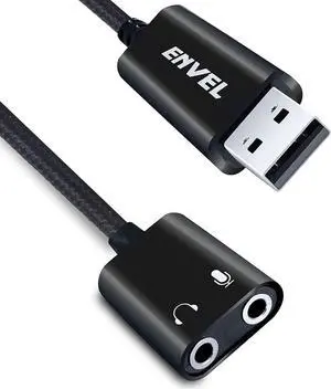 USB to 3.5mm Audio Adapter External Stereo Sound Card with Dual TRS 3-Pole 3.5mm Headphone and Microphone Jack for PS4/PS5/PC/Laptop Built-in Chip Mic-Supported Headphone Adapter (Black Pro)