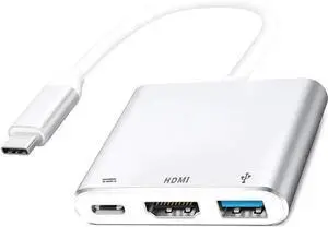 JAENFONG USB C to HDMI Adapter USB-C Digital AV Multiport Adapter with 4K HDMI Video to TV/Mini Projector USB 3.0 PD Charging Converter Hub Compatible with iPhone 16 15 MacBook Pro iPad