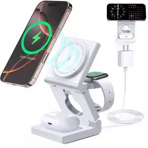 3 in 1 Wireless Charging Station for Multple Devices - Foldable Magnetic Wireless Charger Dock -Travel 18W Charging Pad for iPhone 16 15 14 13 12 Pro/Pro Max/Plus/Watch & Airpods All Series