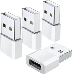JAENFONG USB C Female to USB Male Adapter (4-Pack) Type C Charging Cord Connect USB A Charger for iPhone 16 15 14 13 12 11 Pro Max Plus iPad Pro Air 5 Mini 6 Galaxy S24 S23 S22 Google Pixel 5 4 XL