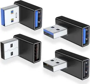 JAENFONG 90 Degree USB 3.0 Adapter 4 Pack Up and Down Angle Left and Right Angle USB A Male to Female Converter Extender for PC Laptop USB A Charger Power Bank and More (Black)