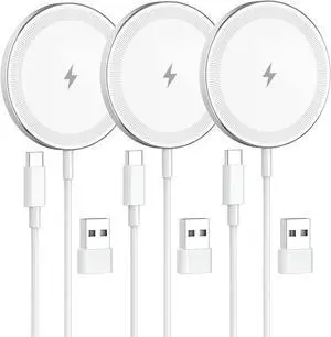 3-Pack Magnetic Wireless Charger Pad: 15W Fast Magnetic Qi Charging Pad for - iPhone 16 16e 15 14 13 12 Series - AirPods 4 3 2 Pro - Home Office Travel (White)