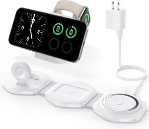 3 in 1 Wireless Charging Station for Multiple Devices Foldable Magnetic Fast Travel Charger Compatible with MagSafe iPhone 16 15 14 13 12 Watch & AirPod Gift for Women 3 in 1 Wireless Charging Station for Multiple Devices Foldable Magnetic Fast Travel Charger Compatible with MagSafe iPhone 16 15 14 13 12 Watch & AirPod Gift for Women