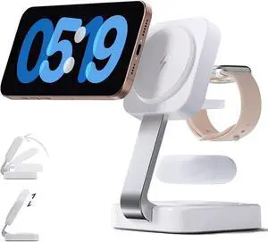 2025 Traveling Wireless Mag-safe Fast Charging Station Magnetic 3 in 1 Charger with Light for iPhone 16 15 14 13 12 Pro Max Plus Watch Series & Air pods 4 3 2 Pro-Gifts for Wife & Husband(White)
