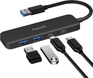 JAENFONG Dual USB C USB A 3.0 Hub: USB Hub 4 Ports with 2* USB-C 3.0 and 2* USB-A 3.0 Ultra Slim Portable USB Splitter Adapter for Laptop PS4 Flash Drive HDD Xbox Printer Mouse Keyboard Computer