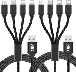4 in 1 Multi Charging Cable 2Pack 6.6ft Multiple Charger Cord USB A to USB C/Micro USB Connector for Cell Phone/Tablets/Galaxy/Pads and More