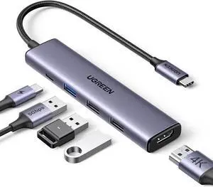 JAENFONG Revodok 105 USB C Hub 5 in 1 Multiport Adapter 4K HDMI 100W Power Delivery 3 USB-A Data Ports USB C Dongle for MacBook Pro/Air iPad Pro iMac iPhone 15 Pro/Pro Max XPS Thinkpad