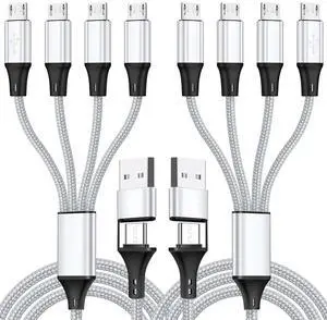 Micro USB Cable 4-in-2 Multi Micro USB Splitter Charging Cable [2Pack 4Ft] USB A/C to Micro USB Cord with 4 Micro Connectors Support Data Sync and Charging