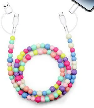 USB C Cable 4 in 1 Multi Beaded for iPhone Charger Cord MFi Certified 3.3FT Fast Charging Cable 66W Chubby USB A Type C IOS Cable Compatible with iPhone 16 15 14 Pro Max/iPad/Galaxy S25 Colored