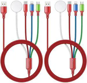 2Pack Multi Charging Cable for Watch Charger 4 in 1 USB C Cable Micro Watch Charger Compatible with Ultra/Series 10/9/8/7/6/SE2/5/4/3/2& Galaxy Phone-4FT
