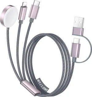 JAENFONG for Travel Essentials 3 in 2 USB C Cable for Watch Charger/iPhone 16 Charger/Lightning Multi Charging Cable Cord Vacation Camping Essentials Portable Designed for iWatch &iPhone 16-12-4FT