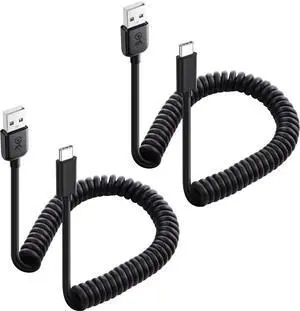 2-Pack USB to USB C Coiled Cable with 3A/15W Fast Charging 1-4ft Support CarPlay Android Auto Coiled USB-A to USB-C Cable for iPhone 16/15 Pro Max Plus Galaxy S23 iPad
