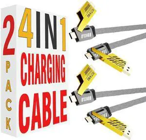 4 in 1 Charging Cable 2-Pack 100W USB C to Lightning Cable 6FT Fast Charging [480Mbps] Flat Nylon Braided Charger Cord with Lightn-ing/USB C/USB A Port for iPhone iPad & More