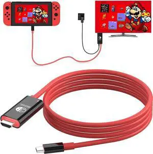 JAENFONG USB C to HDMI Adapter Cable for Nintendo Switch Dock 6FT/1.8M Switch Docking Station for TV with 4K Switch Dock HDMI Cable 100W Switch Charging Dock- Black with Red Not for Switch 2