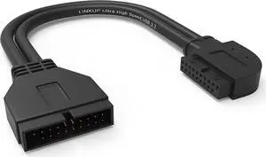 JAENFONG - USB 3.2 Gen 2 (USB 3.1) Internal Adapter 20-Pin Motherboard Header Male to Female 10Gbps for PC USB-A Ports - Right Angle Type - Black 24cm