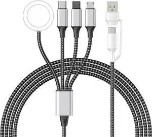 4 in 2 Multi Charging Cable for Watch Charger Upgraded Wireless USB C iWatch Charger Fast Charging with Type C/Light-ning Compatible with iWatch Ultra SE 10-1 i-Phone 16-11 Android (4FT)