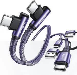 USB C Cale for iPhone 16 Charger Cord 60W 4 in 1 Charging Cable for iPad and USB C Devices Right Angle Type C Cord Carplay Cable Fit iPhone 16 Pro Series 2 Pack 6.6Ft Purple