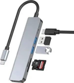 JAENFONG USBC Hub 4K@30HZ USB C to HDMI Dual SD Card Reader USB Hub Compatible for iPhone 16/15 Pro Max MacBook iPad Air/Surface Chromebook Stable Driver Adapter Connect Microphone for Live Broadcast