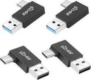 JAENFONG 90° Angle USB3.1 Male to USB C Male Charging Adapter 10Gbps USB3.1 Plug to USB C Plug L Angle Data Connector QC60W/PD15W (only A to C) for Wall Charger PC Laptop 4Pcs (2 Left+2 Right)