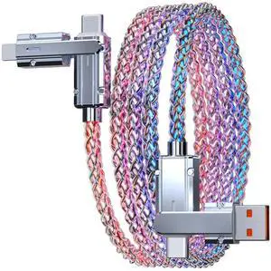 66W 4 in 1 LED Light Up Charging Cable 3.3FT RGB Colorful Gradual Fast Charging Cord Lighting/Type C/USB A Cable USB A to USB C Cable for Phone16 15 14 Mac S24 S23 S22