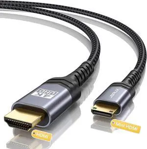JAENFONG Mini HDMI to HDMI Cable 6FT [Aluminum Shell Braided] High Speed 4K 60Hz HDMI 2.0 Cord Compatible with Camera Camcorder Tablet and Graphics/Video Card Laptop Raspberry Pi Zero W -Grey